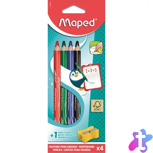 Táblaceruza készlet, fehértáblához, MAPED, 4 féle szín, hegyezővel