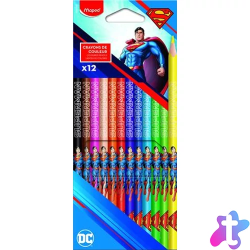 Színes ceruza készlet, háromszögletű, MAPED "Superman", 12 különböző szín