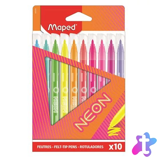 Filctoll készlet, 2,8 mm, kimosható, MAPED "Neon", 10 különböző szín