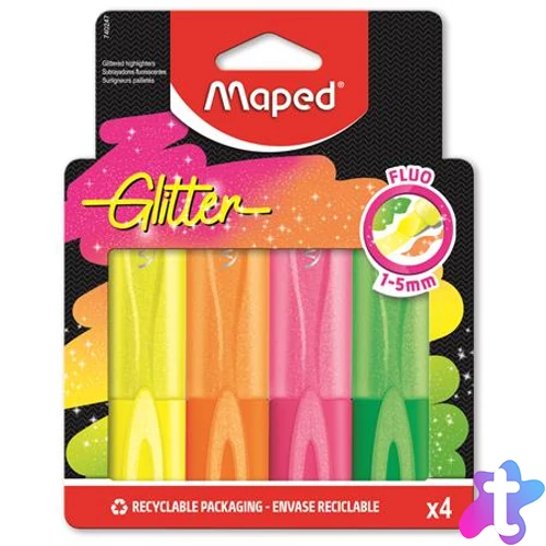 Szövegkiemelő készlet, 1-5 mm, MAPED "Glitter Fluo Peps", vegyes fluoreszkáló színek