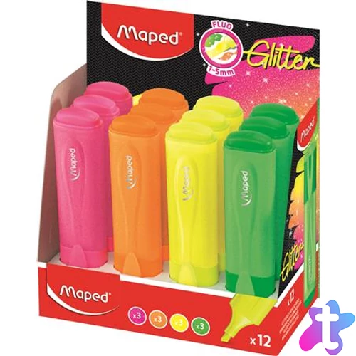 Szövegkiemelő display, 1-5 mm, MAPED "Glitter Fluo Peps", vegyes fluoreszkáló színek