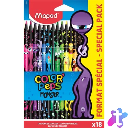 Színes ceruza készlet, háromszögletű, MAPED "Color`Peps Monster" 18 különböző szín