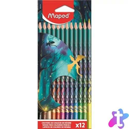 Színes ceruza készlet, háromszögletű, MAPED „Dragon sárkány”, 12 különböző szín