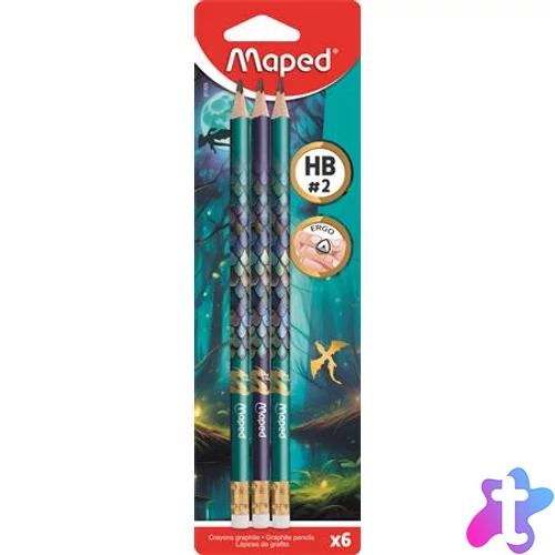 Grafitceruza radírral, HB, háromszögletű, MAPED "Dragon sárkány", 6 db