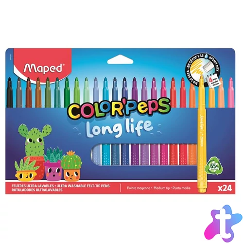 Filctoll készlet, 3,7 mm, kimosható, MAPED „Color`Peps Long Life 2”, 24 különböző szín