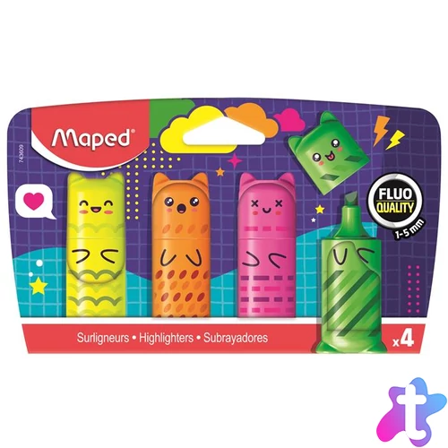 Szövegkiemelő készlet, 1-5 mm, MAPED „Fluo Peps Mini Kawaii”, 4 különböző szín