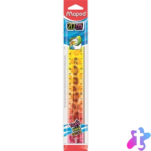 Vonalzó, műanyag, törhetetlen, 20 cm, MAPED "Twist`n Flex Decor Animals", vegyes színek