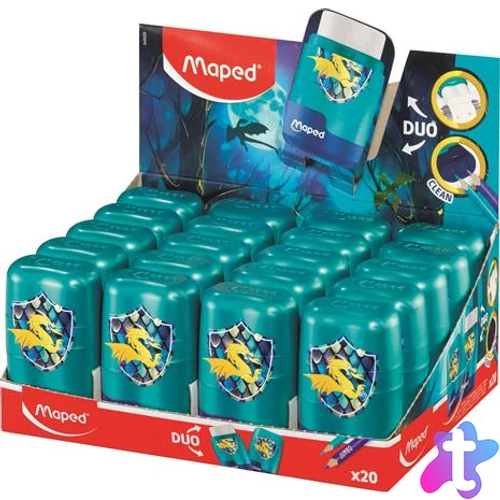 Hegyező és radír display, kétlyukú, tartályos, MAPED "Connect Dragon", sárkány