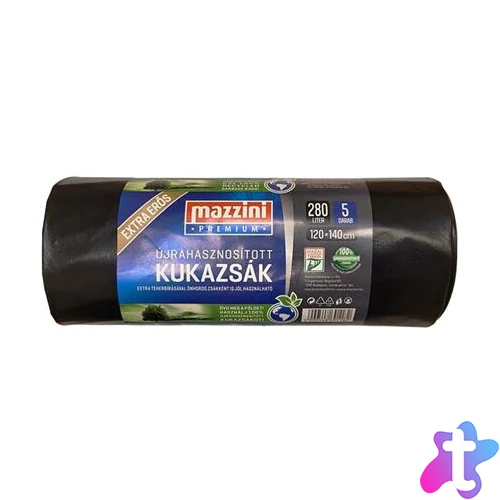 Nagykukazsák, extra erős, 280 l, 5 db, 120x140 cm, 45 µ, MAZZINI "Premium", fekete