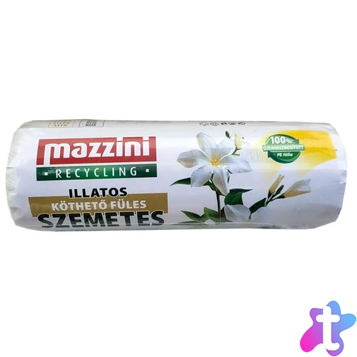 Szemeteszsák, újrahasznosított, köthető füles, illatosított, 35 l, 20 db, 49x60 cm, 10 µ, MAZZINI, virág illat
