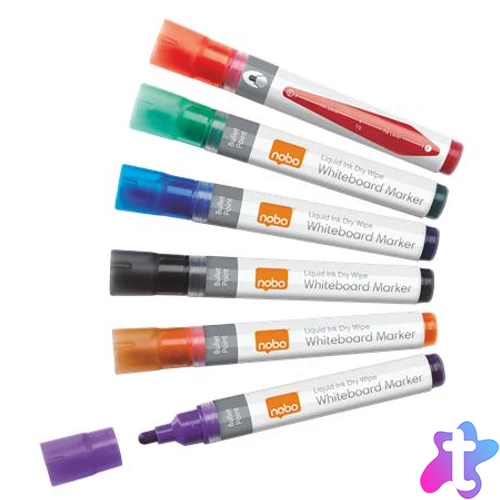Táblamarker készlet, 1-3 mm, folyékonytintás, NOBO, 6 különböző szín