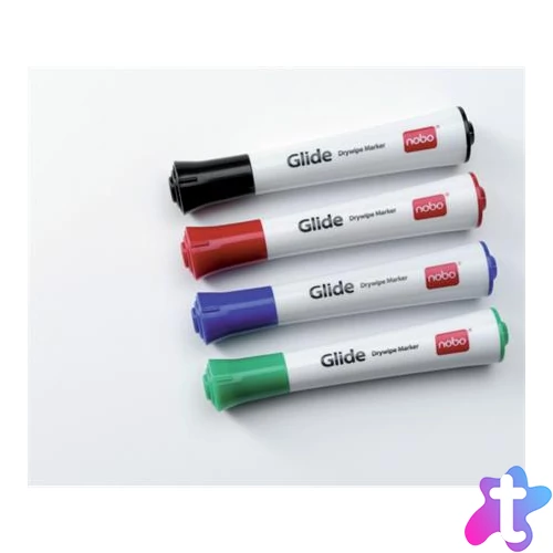 Tábla- és flipchart marker, 3 mm, kúpos, NOBO "Glide", 4 különböző szín
