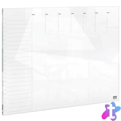 Tervezőtábla, üveg, mágneses felület, heti, 43x56 cm, NOBO "Home", fehér