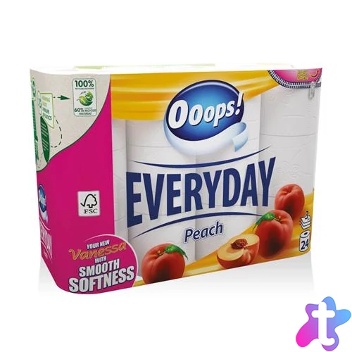 Toalettpapír, 3 rétegű, kistekercses, 24 tekercs, OOOPS "Everyday"