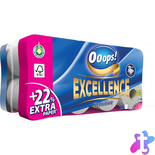 Toalettpapír, 3 rétegű, kistekercses, 16 tekercs, OOOPS "Excellence"
