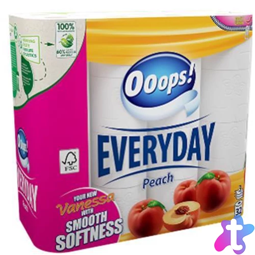Toalettpapír, 3 rétegű, kistekercses, 32 tekercs, OOOPS "Everyday", barack illat