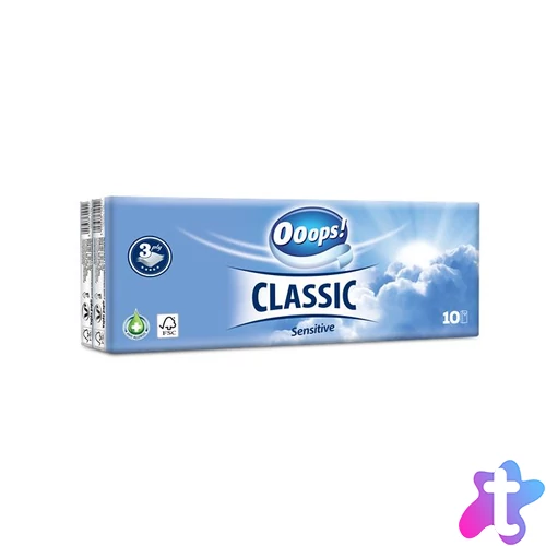 Papír zsebkendő, 3 rétegű, 10x10 db, OOOPS "Classic", sensitive