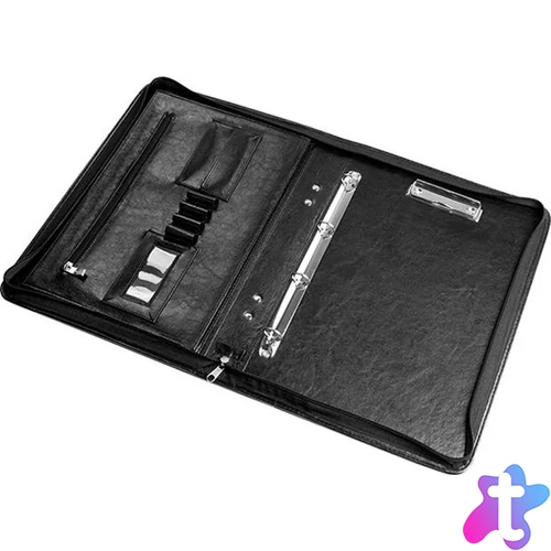 Konferencia mappa, A4, cipzáras, 4 gyűrűs, 50 mm, PANTA PLAST, fekete