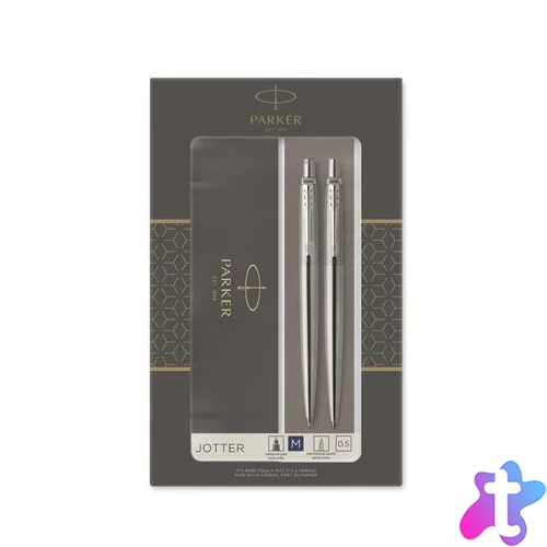 Golyóstoll és nyomósirón szett, díszdoboz, rozsdamentes acél tolltest, PARKER "Royal Jotter", kék