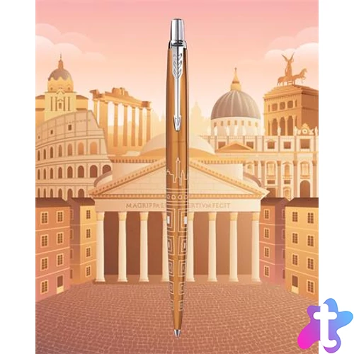 Golyóstoll, 0,7 mm, ezüst színű klip, mintás tolltest, PARKER, "Royal Jotter Róma", kék