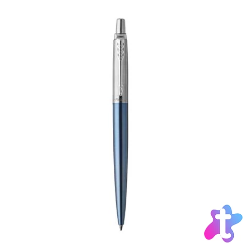 Golyóstoll, 0,7 mm, ezüst színű klip, Waterloo kék tolltest, PARKER "Royal Jotter", kék