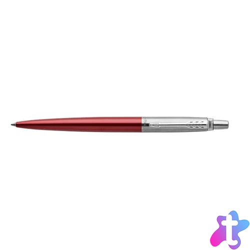 Golyóstoll, 0,7 mm, ezüst színű klip, Kensigton piros tolltest, PARKER "Royal Jotter", kék