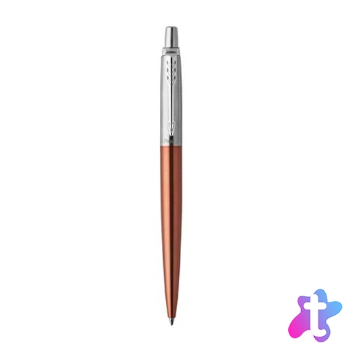 Golyóstoll, 0,7 mm, ezüst színű klip, Chelsea narancssárga tolltest, PARKER "Royal Jotter", kék