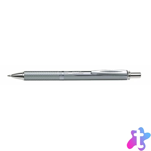 Zseléstoll, 0,35 mm, nyomógombos, ezüst tolltest, PENTEL "EnerGel BL-407" fekete, ajándék kék tollbetéttel