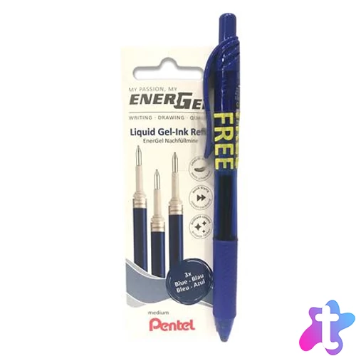 Zseléstollbetét csomag, 0,35 mm, PENTEL"EnerGel LR7", ajándék zseléstollal, kék