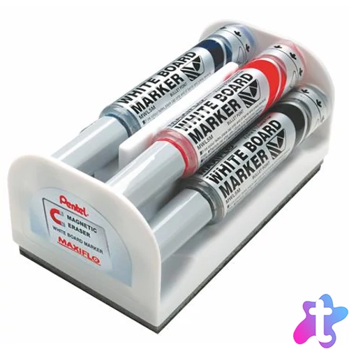 Táblamarker készlet, 6 mm, kúpos hegy, PENTEL "Maxiflo", 4 különböző szín