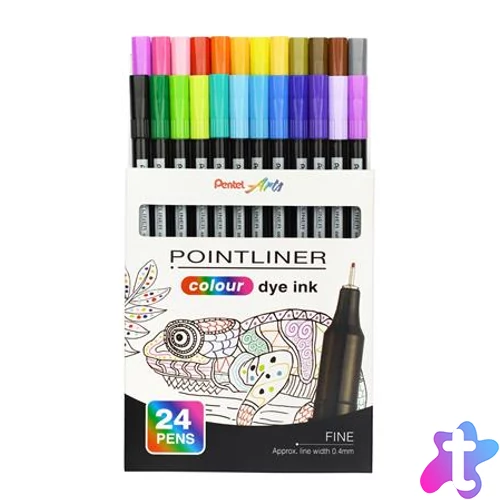 Tűfilc készlet, 0,4 mm, PENTEL "Pointliner", 24 különböző szín