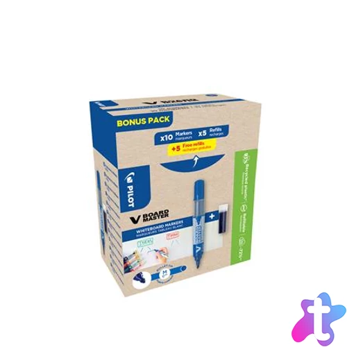Táblamarker, 2,3 mm, kúpos, PILOT "V-Board Master, Bonus Pack", kék + betét