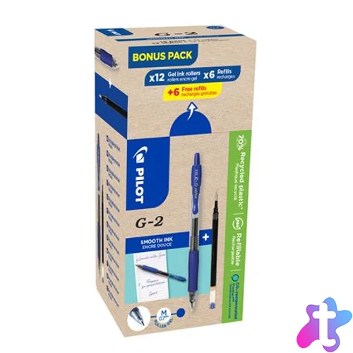 Zseléstoll, 0,32 mm, nyomógombos, PILOT "G-2, Bonus Pack", kék + betét
