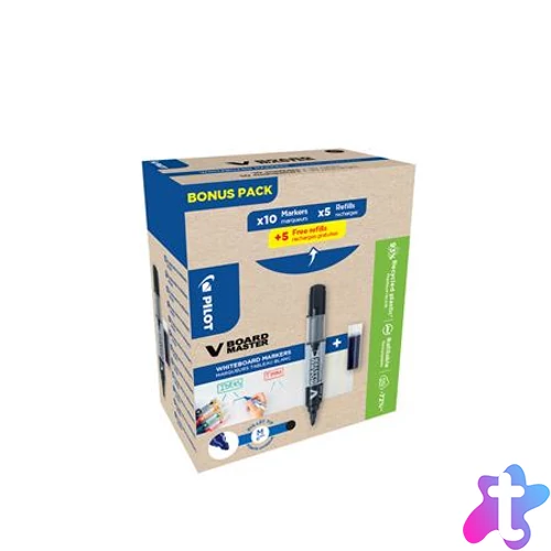 Táblamarker, 2,3 mm, kúpos, PILOT "V-Board Master, Bonus Pack", fekete + betét