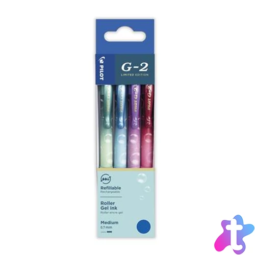 Zseléstoll készlet, 0,32 mm, nyomógombos, PILOT "G-2 Bubble", kék, 4 különböző minta
