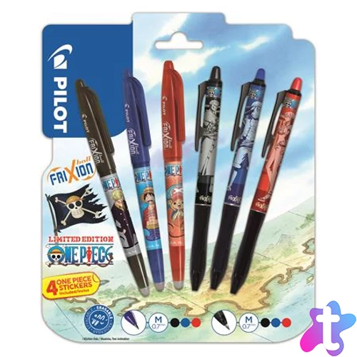 Rollertoll készlet, 0,35 mm, nyomógombos, PILOT "Frixion Ball"/"Frixion Ball Plus", 3különböző szín+One Piece matrica