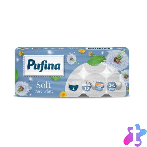 Toalettpapír, 2 rétegű, kistekercses, 10 tekercs, PUFINA "Soft White", illatmentes