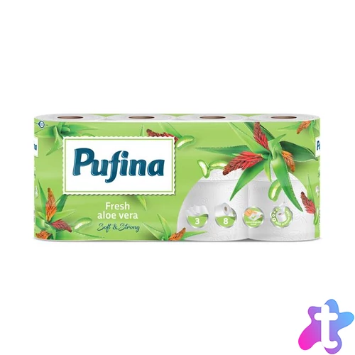 Toalettpapír, 3 rétegű, kistekercses, 8 tekercs, PUFINA "Aloe Vera"