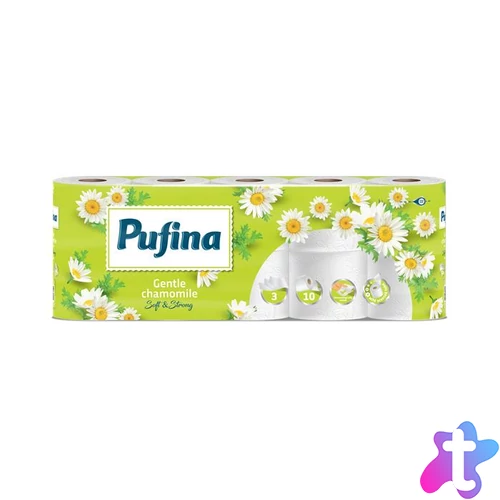 Toalettpapír, 3 rétegű, kistekercses, 10 tekercs, PUFINA "Chamomile", kamilla illattal