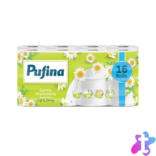 Toalettpapír, 3 rétegű, kistekercses, 16 tekercs, PUFINA "Chamomile", kamilla illattal