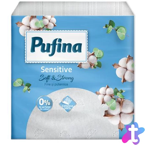 Szalvéta, 1/4 hajtogatott, 1 rétegű, 24x24 cm, 90 db, PUFINA "Sensitive"