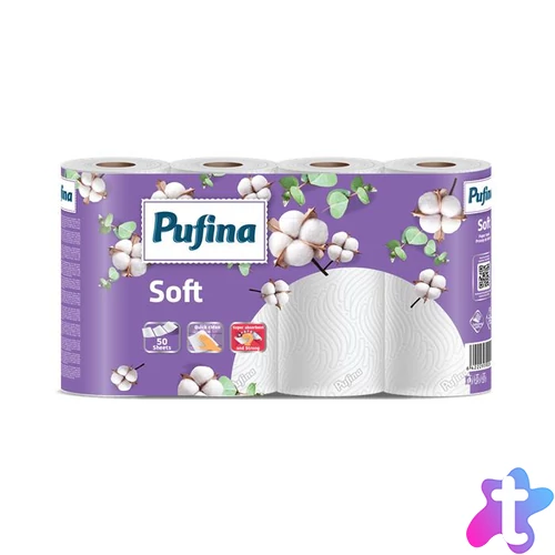 Háztartási papírtörlő, 2 rétegű, 50 lap, 4 tekercses, PUFINA "Soft"
