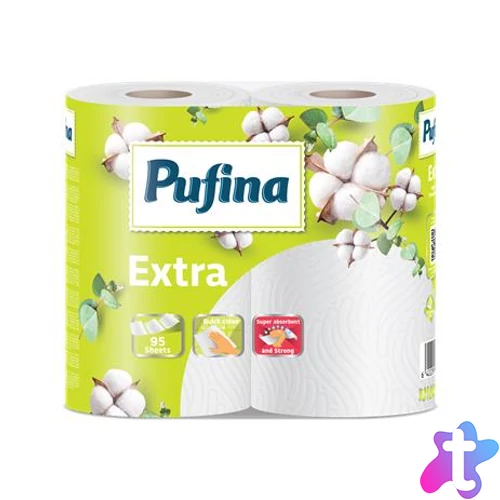 Háztartási papírtörlő, 2 rétegű, 95 lap, 2 tekercses, PUFINA "Extra"