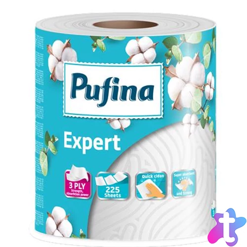 Háztartási papírtörlő, 3 rétegű, 225 lap, 1 tekercses, PUFINA "Expert"