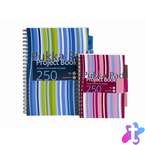 Spirálfüzet, A4, vonalas, 125 lap, PUKKA PAD "Stripe project book"