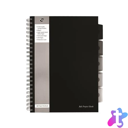 Spirálfüzet, A4, vonalas, 125 lap, PUKKA PAD "Black project book", fekete