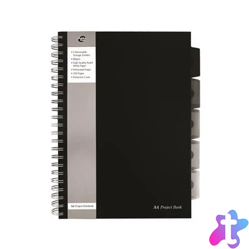 Spirálfüzet, A4, vonalas, 125 lap, PUKKA PAD "Black project book", fekete