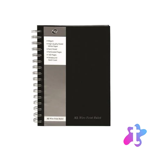 Spirálfüzet, A5, vonalas, 80 lap, PUKKA PAD "Black", fekete