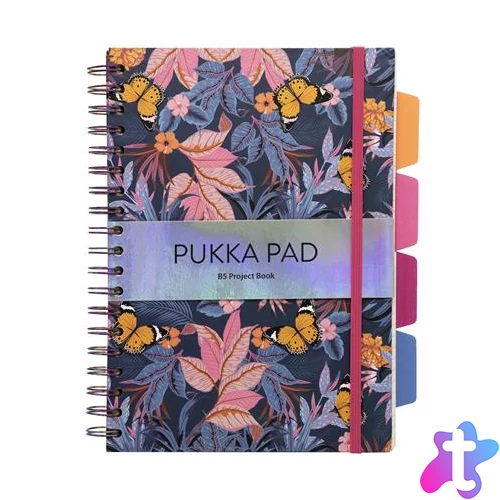 Spirálfüzet, B5, vonalas, 100 lap, PUKKA PAD "Project Book Bloom", vegyes minta