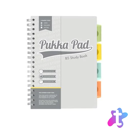 Spirálfüzet, B5, PUKKA PAD "Study book", szürke